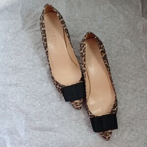 Talbots Leopard Print Pointed Flats with Black Bow Accent